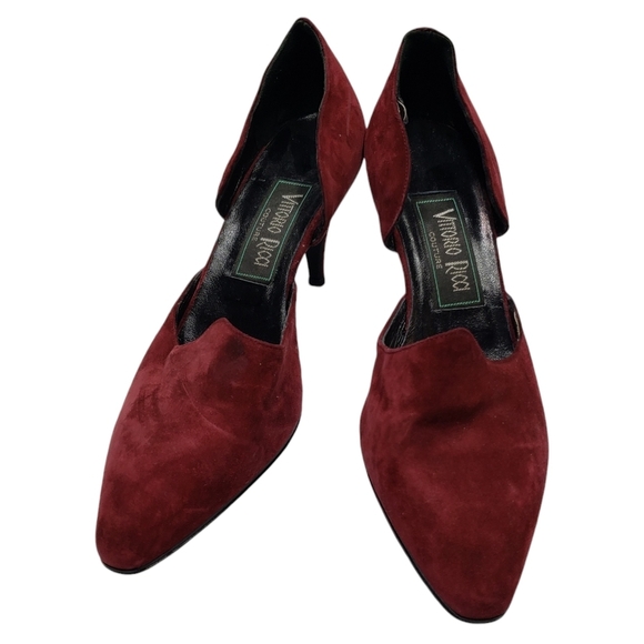 Vintage Vittorio Ricci Suede Closed Toe Pumps Size 5.5 Red Wine Colour - Picture 1 of 16